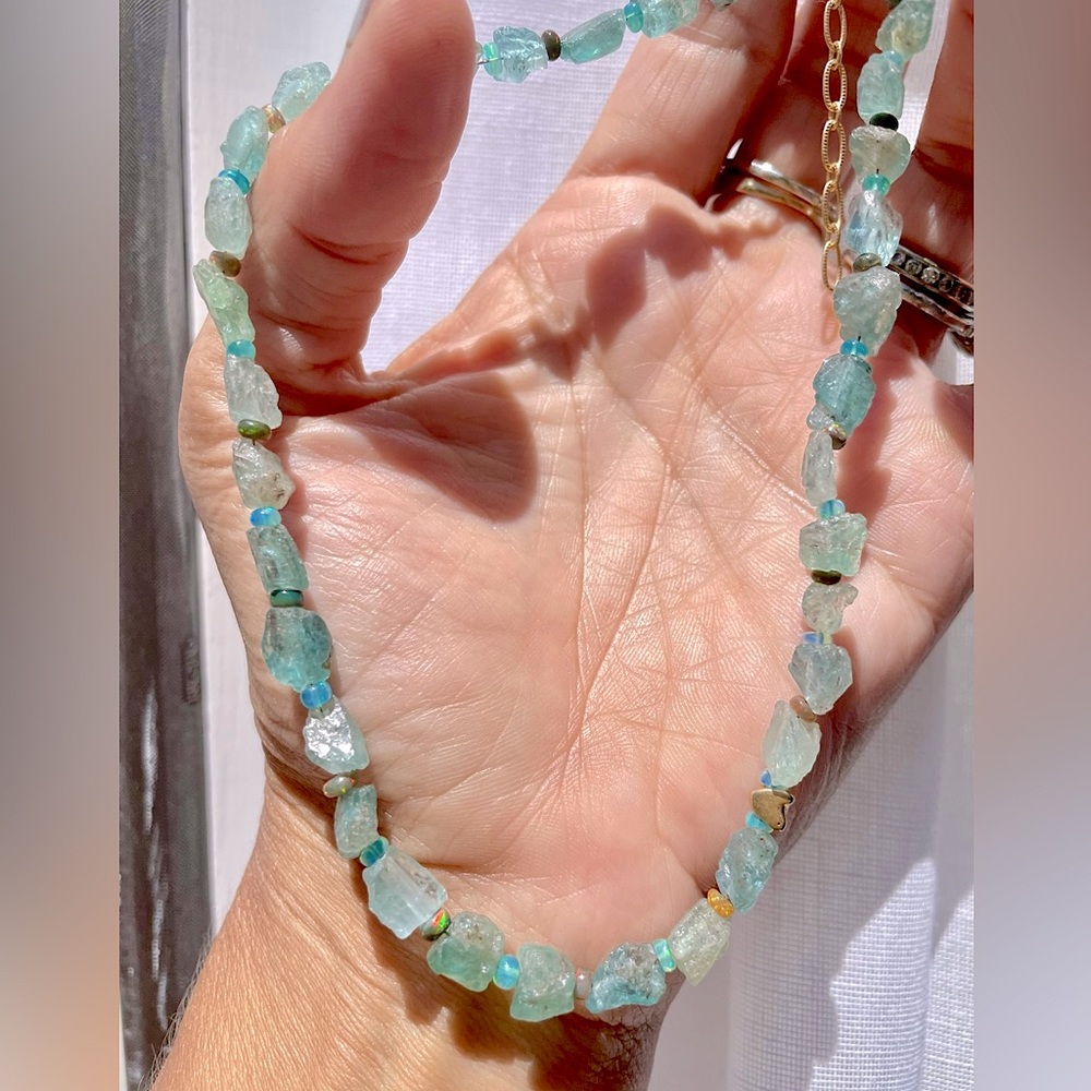 Handmade Raw Apatite and Opal Necklace.